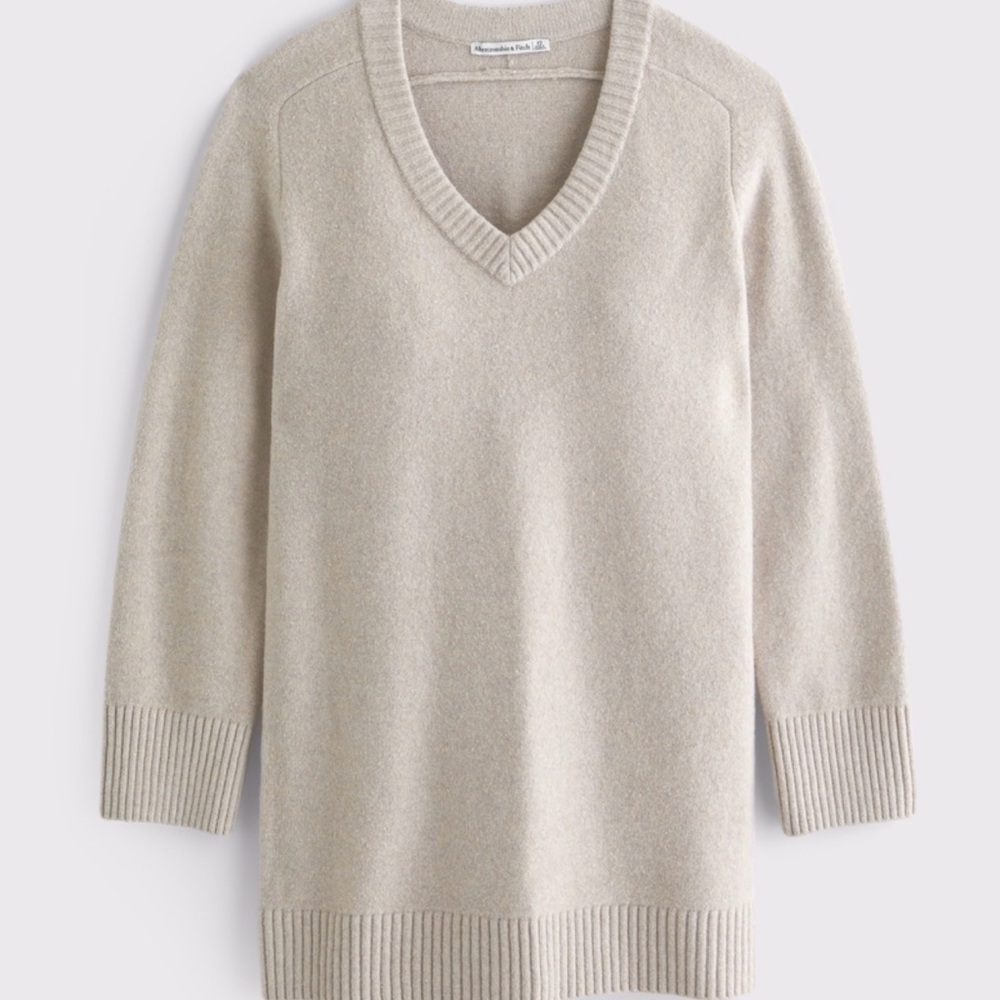 Abercrombie & Fitch Beige V-Neck Sweater Dress